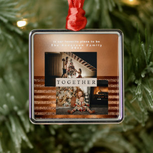 Luxury Minimal Copper Gold Foil  Photo  Metal Orna Ornament