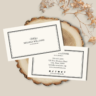 Luxury Minimal Monogram Black Ivory Business Card