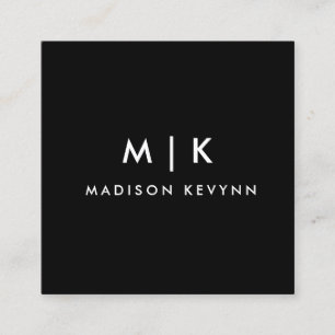 Luxury Minimal Monogram Black Ivory Chic Stylish  Square Business Card