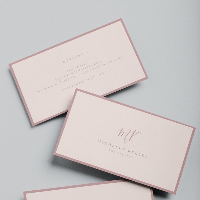 Luxury Minimal Monogram Blush Pink Rose Chic Business Card (Creator Uploaded)
