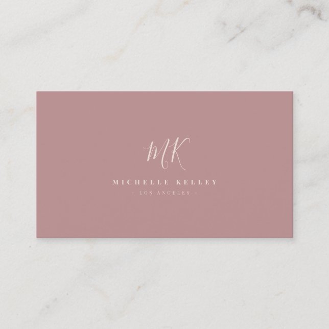 Luxury Minimal Monogram Blush Pink Rose Stylish Business Card (Front)