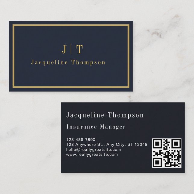 Luxury Minimal Monogram Natural Linen Blue Business Card (Front/Back)