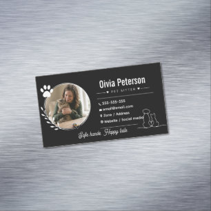 Luxury Minimalist Black Pet Sitter Customizable Magnetic Business Card
