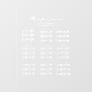 Luxury Minimalist Clear Seating Chart White text Window Cling