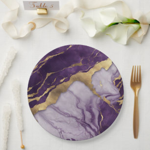 Luxury Minimalist Gold Lilac Purple Marble Swirl Paper Plate
