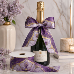 Luxury Minimalist Gold Lilac Purple Marble Swirl Satin Ribbon