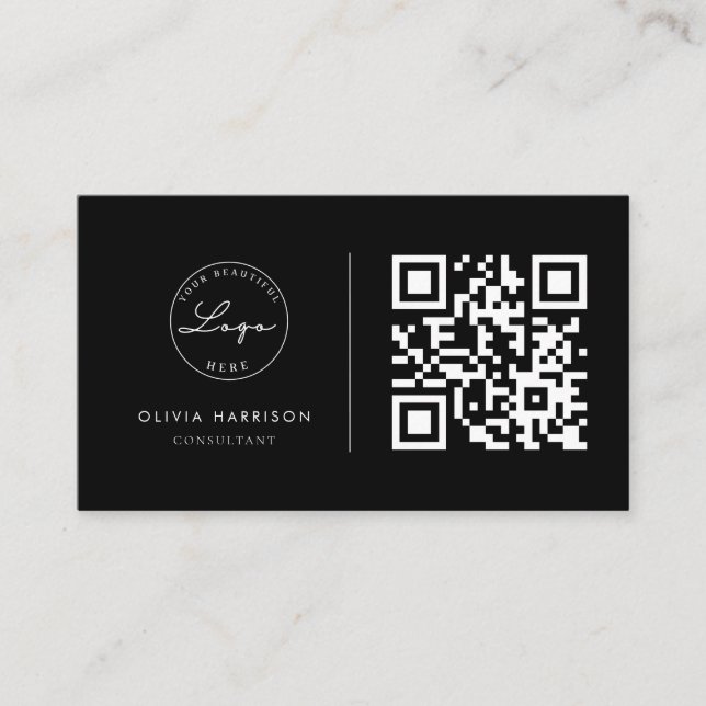 Luxury Minimalist QR Code Professional Business Card (Front)