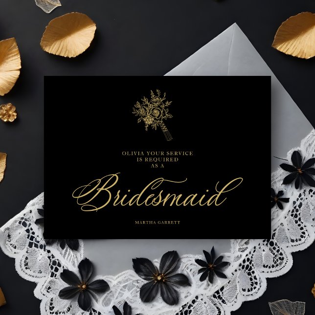 Luxury Minimalist Wedding Bouquet Bridesmaid (Luxury Minimalist Wedding Bouquet Bridesmaid Fake Golden Proposal Card.)