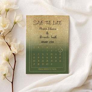 Luxury Mint Gold Glitter Calendar Save the Date  Announcement Postcard