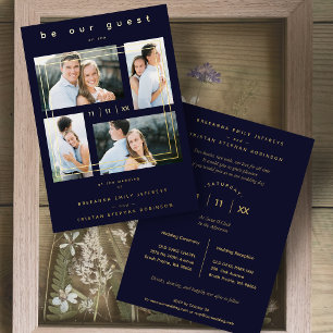 Luxury Modern 4 Photos Collage Navy Blue