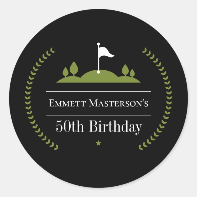Luxury Modern 50th Birthday Golfer Birthday Party Classic Round Sticker (Front)