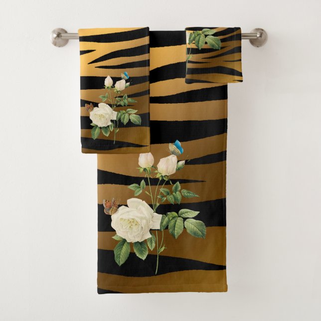 Luxury Modern Black Gold Rose Tigar Bath Towel Set (Insitu)
