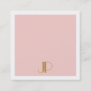 Luxury Modern Blush Pink Elegant Gold Monogram Square Business Card