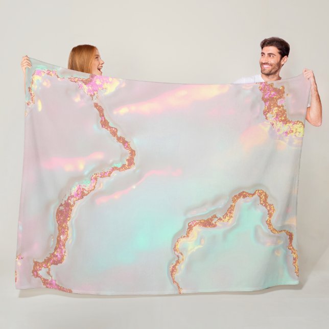 Luxury Modern Blush Pink Soft Mint Gold Collection Fleece Blanket (In Situ)