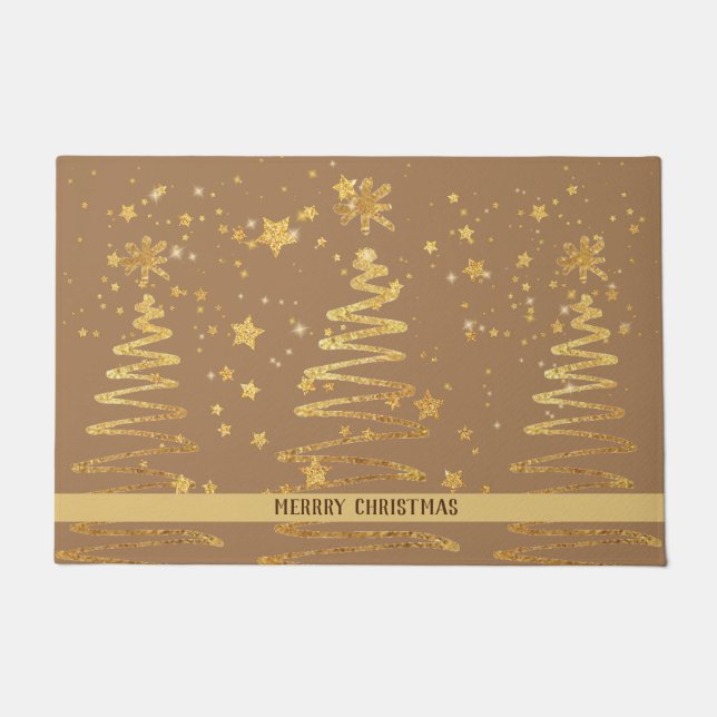 Luxury modern Christmas traditional gold and brown Doormat (Front)