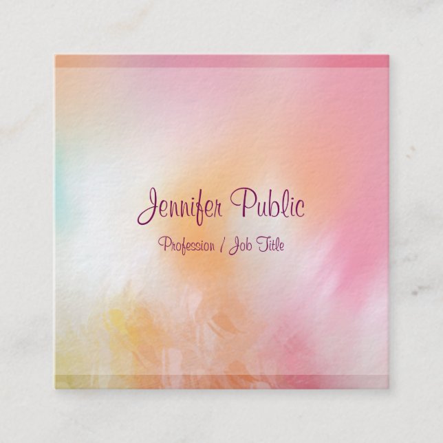 Luxury Modern Colourful Abstract Art Template Tren Square Business Card (Front)