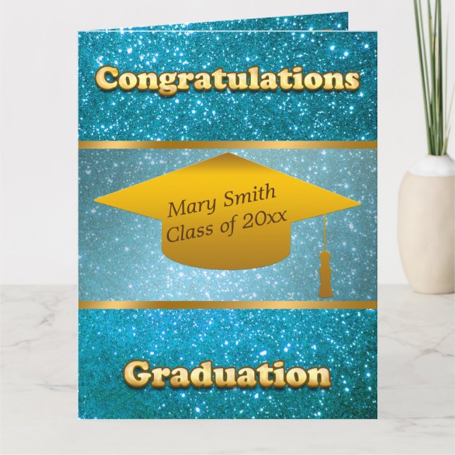 Luxury Modern Customize Blue Glitter Card (Front)
