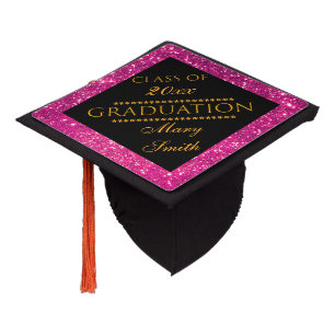 Luxury Modern Customize Pink Glitter Graduation Cap Topper