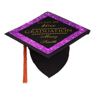 Luxury Modern Customize Purple Glitter Graduation Cap Topper