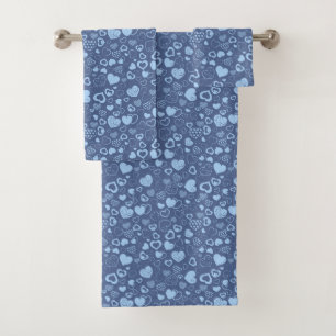 Luxury Modern Elegant Love Blue Heart Bath Towel Set