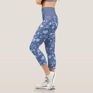 Luxury Modern Elegant Love Blue Heart Capri Leggings