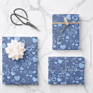 Luxury Modern Elegant Love Blue Heart Wrapping Paper Sheet