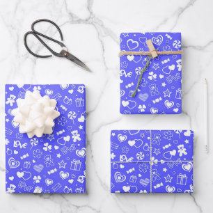 Luxury Modern Elegant Love Blue Heart Wrapping Paper Sheet