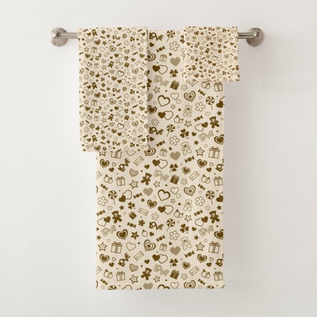 Luxury Modern Elegant Love Gold Heart Bath Towel Set (Insitu)