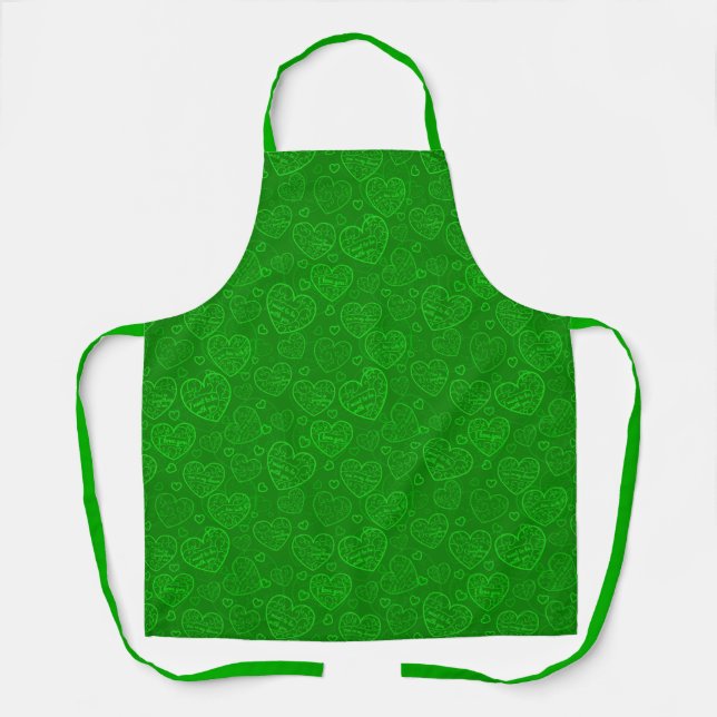 Luxury Modern Elegant Love Green Heart Apron (Front)