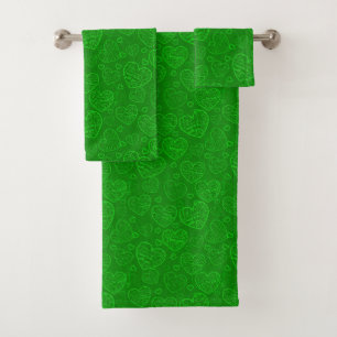 Luxury Modern Elegant Love Green Heart Bath Towel Set