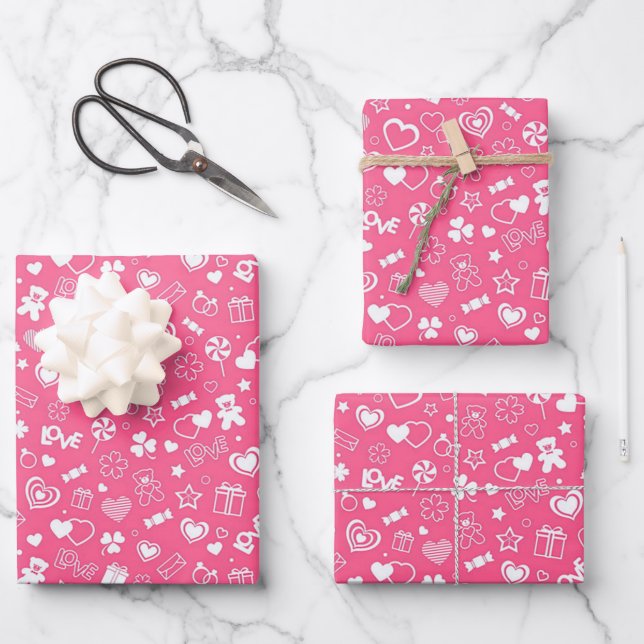 Luxury Modern Elegant Love Pink Heart Wrapping Paper Sheet (Front)