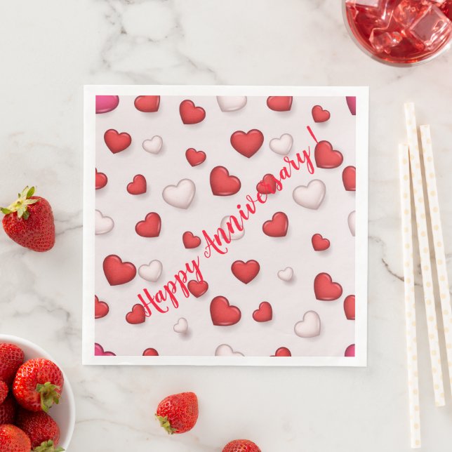 Luxury Modern Elegant Love Red Heart Napkin (Insitu)