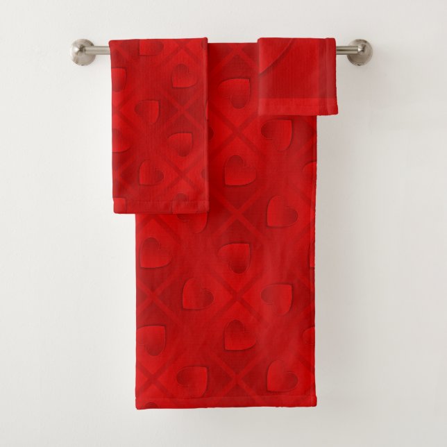 Luxury Modern Elegant Red Heart Bath Towel Set (Insitu)