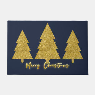Luxury modern elegant trees gold and navy blue doormat