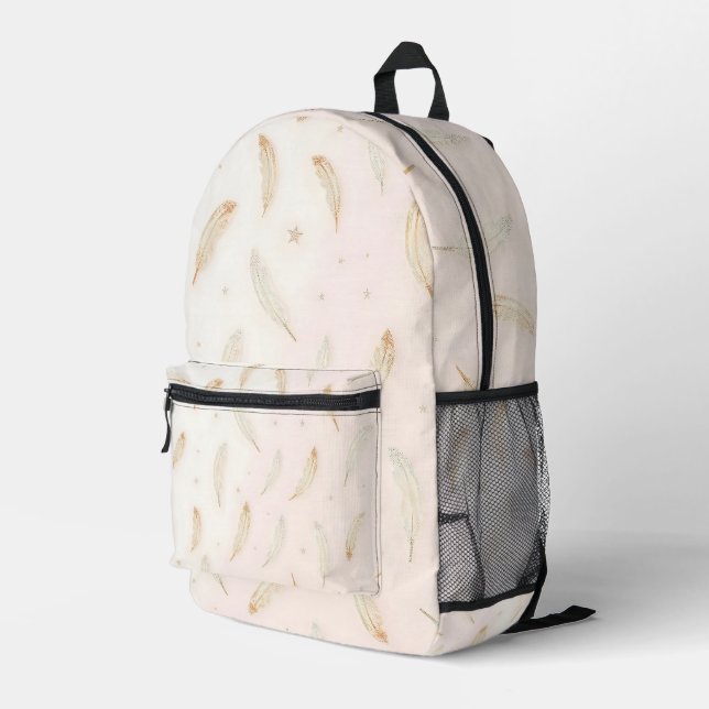 Luxury Modern Feathers Boho Collection Printed Backpack (Back Corner Right)
