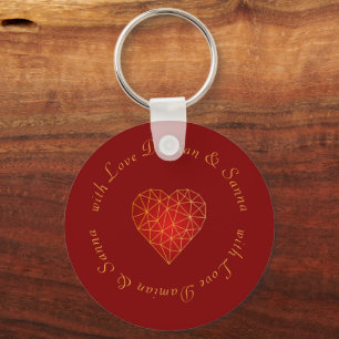Luxury modern geometric gold red heart love keychain