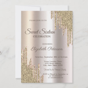 Luxury Modern Glitter Drips Gold  Sweet 16 Invitation