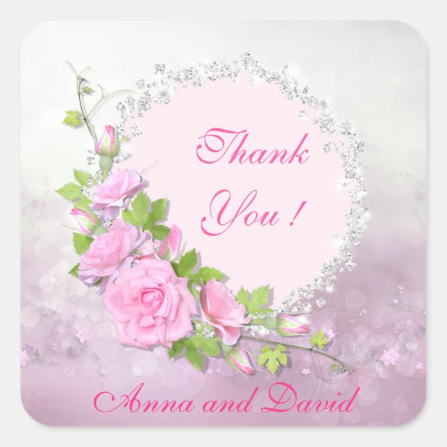 Luxury Modern Glitter Floral Add Your Text Square Sticker (Front)