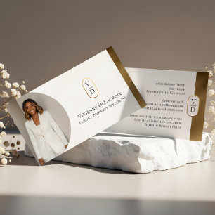 Luxury Modern Gold Arch Monogram Real Estate Photo Business Card