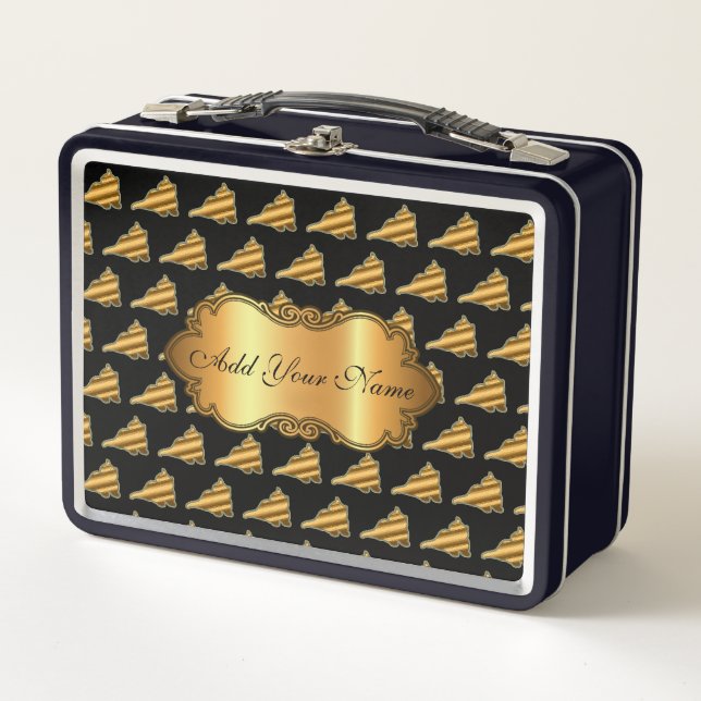 Luxury Modern Gold Cat Add Your Text Metal Lunch Box (Front)