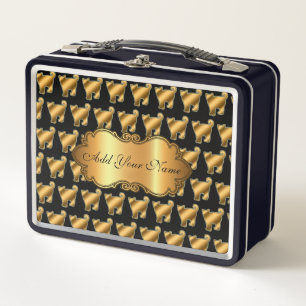 Luxury Modern Gold Cat Add Your Text Metal Lunch Box