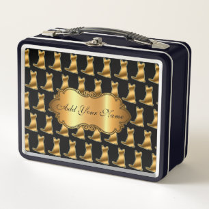 Luxury Modern Gold Cat Add Your Text Metal Lunch Box