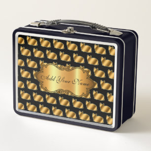 Luxury Modern Gold Cat Add Your Text Metal Lunch Box