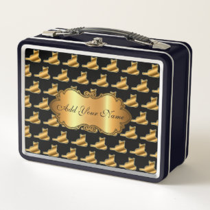 Luxury Modern Gold Cat Add Your Text Metal Lunch Box