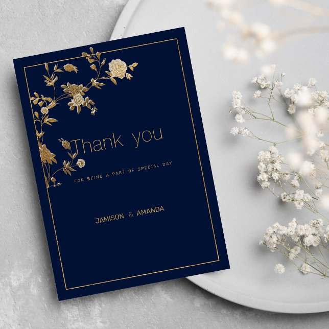 Luxury modern gold floral navy blue Thank You Invitation (Luxury modern gold floral navy blue Thank You )