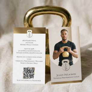 Luxury Modern Gold Monogram Fitness Coach Photo Business Card