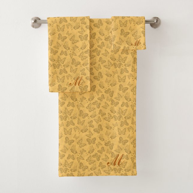 Luxury Modern Gold Natural Floral Butterfly Bath Towel Set (Insitu)