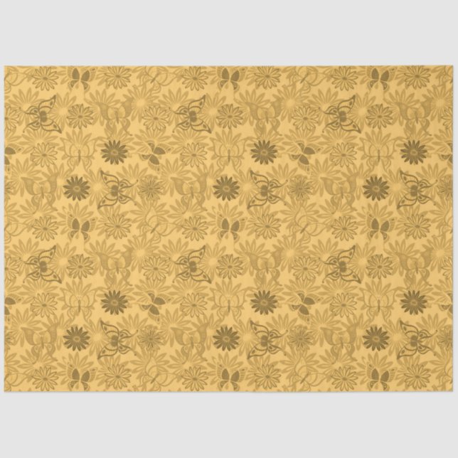 Luxury Modern Gold Natural Floral Butterfly Tissue Paper (Front)