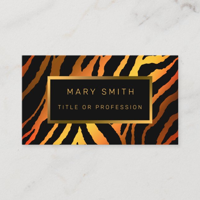 Luxury Modern Gold Orange Tiger Add Your Text Business Card (Front)