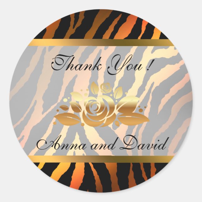 Luxury Modern Gold Orange Tiger Add Your Text Classic Round Sticker (Front)